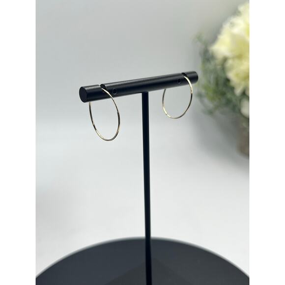 Designer Signed 14K Yellow Gold Continuous Endless Dainty Hoop Earrings 20mm - Picture 2 of 13